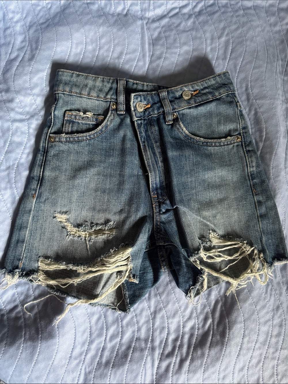 Zara Light Blue Distressed Denim Cutoff Shorts